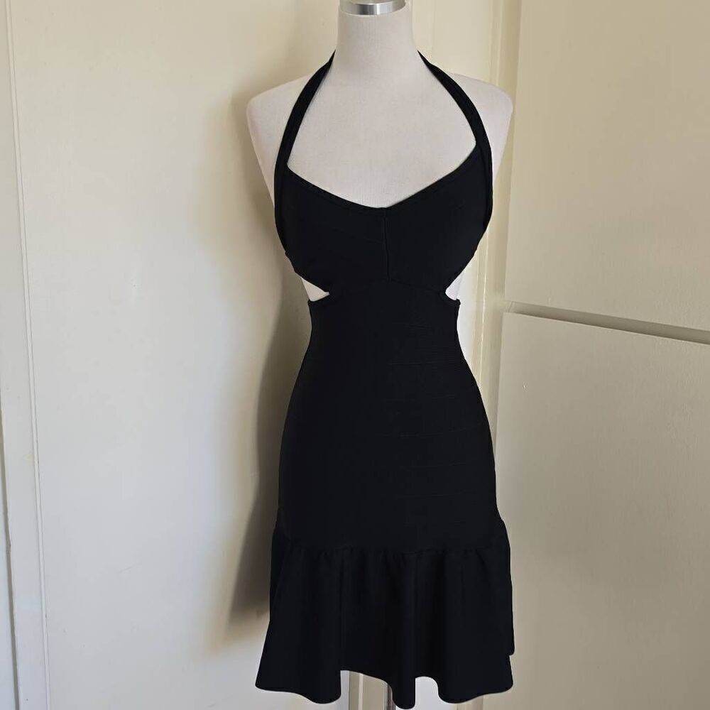 GUESS Mirage Cut-Out Bandage Halter Mini Dress in Black   Sz: M